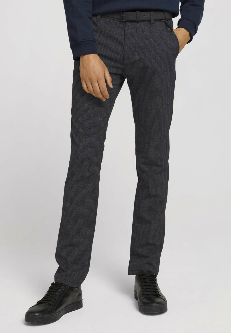TOM TAILOR DENIM MELANGE WITH BELT - Chinos - navy grindle structure