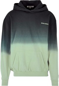 Hooded sweatshirt ar gradientu no tumši pelēkas līdz gaiši zaļai. Ar priekšējo kabatu, ribotām piedurknēm un logo uz krūtīm. Mīksts audums.