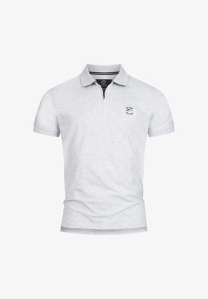 Grei kortermet polo skjorte laget av bomull, med ribbestrikket krage, en tre-knapp placket, og en liten logo på venstre bryst.