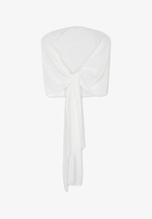 Witte omslag met een zachte, vloeiende textuur. Kenmerkt zich door een brede vorm en een geknoopte strikdetail in het midden voor een veilige draping.