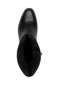 Stivale alla caviglia in pelle nera con punta affusolata, design minimalista, fodera interna e chiusura con zip laterale. Texture liscia e finitura lucida.
