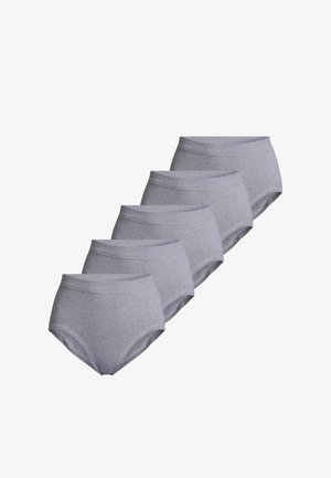 Set di cinque mutande alte in cotone grigio, con una vita elastica liscia e un design semplice senza motivi o dettagli.