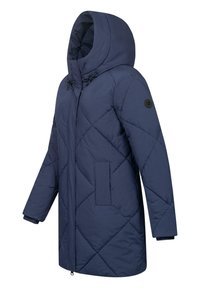 Námornícka prešívaná parka s kapucňou, má plný zips, nastaviteľné šnúrky a vrecká na cvoky. Hladká tkanina s rebrovanými manžetami.