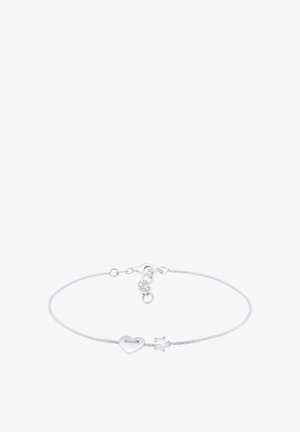 Silberne Kettenarmband mit einem Herz- und Sternanhänger, kunstvolles gedrehtes Design, verstellbare Länge mit Verschluss.