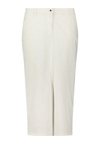 Pantalons blancs mi-long en tissu lisse, dotés d'une fermeture à bouton à l'avant, de deux poches latérales et d'une coupe droite.