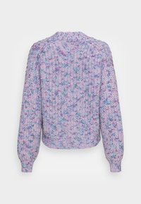 Gebreide trui in pastelpaarse kleur met meerkleurige spikkels. Voorzien van een ronde halslijn en geribbelde boorden aan mouwen en zoom. Gestructureerde stof, losse pasvorm.