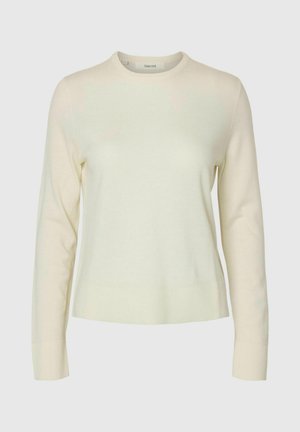 Selected, SLFTHEA LS KNIT MERINO O-NECK NOOS - Svetrík - egret