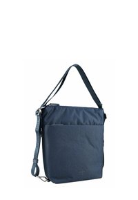 Sac en bandoulière bleu marine en matériau durable. Doté d'un compartiment avec fermeture éclair et d'une sangle réglable pour un port confortable.