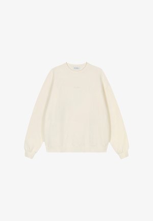 Felpa color crema con scollo rotondo, maniche lunghe e polsini a costine, caratterizzata da un sottile logo ricamato sul petto.