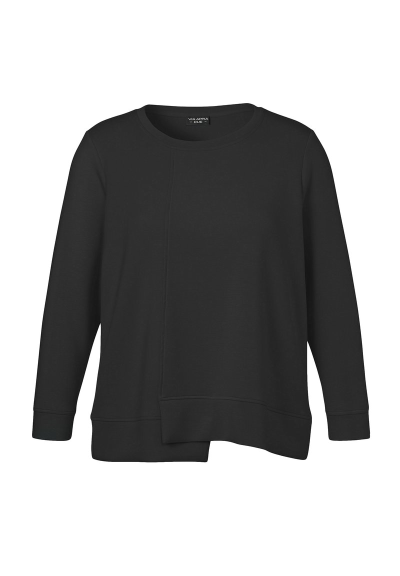 Zwarte sweatshirt met lange mouwen, ronde halslijn en een ontspannen pasvorm. Gemaakt van zachte stof met een licht gestructureerde afwerking en een asymmetrische zoom.