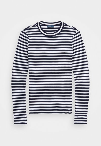 Polo Ralph Lauren STRIPED RIB KNIT LONG SLEEVE TEE - Long sleeved top - cruise navy/white