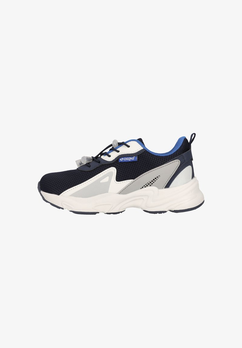 Maritieme en witte sport schoenen van gaas en synthetische materialen, met een ronde neus, dikke zool en elastische veters voor aanpassingsmogelijkheden.