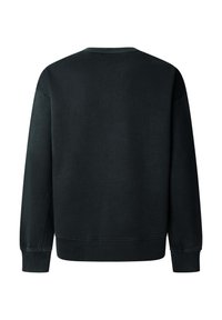 Felpa nera con maniche lunghe, scollo a girocollo e polsini a costine. Texture morbida con colore uniforme e assenza di loghi o motivi visibili.