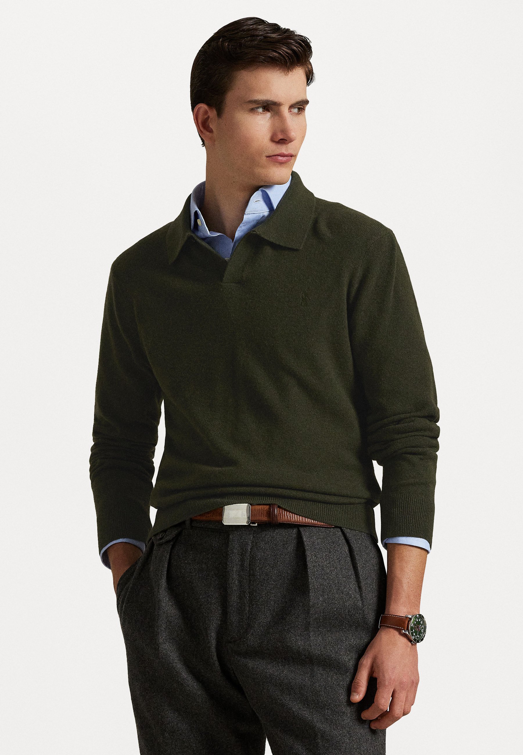 Polo Ralph Lauren WOOL JOHNNY COLLAR JUMPER Jumper leaf green