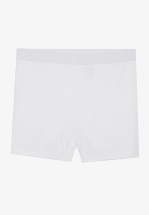 Witte katoenen boxershorts met een zachte elastische tailleband, voorzien van een subtiele patroon van kleine logo's, gladde textuur en een aansluitend ontwerp.