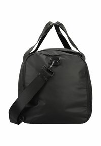 Sac fourre-tout noir rembourré en nylon, avec des poignées supérieures doubles, une sangle d'épaule réglable et une forme rectangulaire élégante.