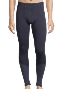 Marineblaue Stretchleggings mit tailliertem Design und einem strukturierten dunklen Einsatz an den Unterschenkeln. Weicher Stoff, nahtloser Bündchen.