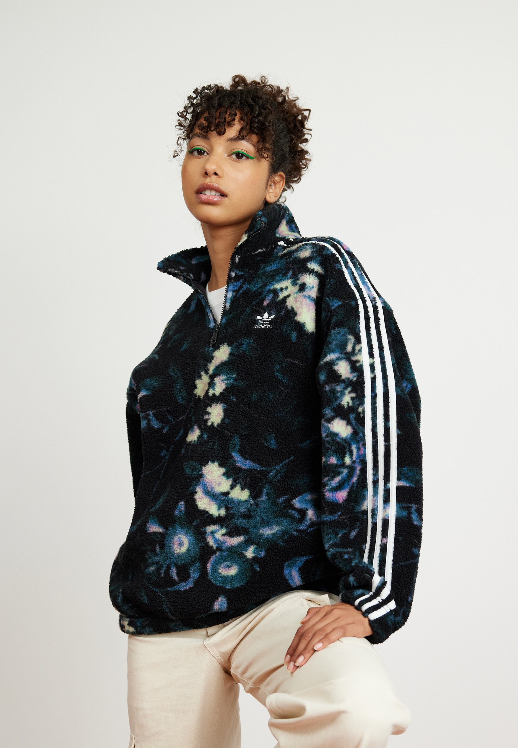 adidas Floral Graphic 3-Stripes Fleece Dress - Grey