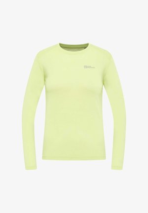 Lichtgele langemouwen shirt met een ronde hals. Voorzien van een klein logo op de borst en gemaakt van een soepele, lichte stof.