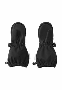 Czarne rękawice z miękkiego, izolowanego materiału z elastycznymi mankietami i regulowanymi paskami dla pewnego dopasowania. Zawierają zaprojektowany kształt kciuka.