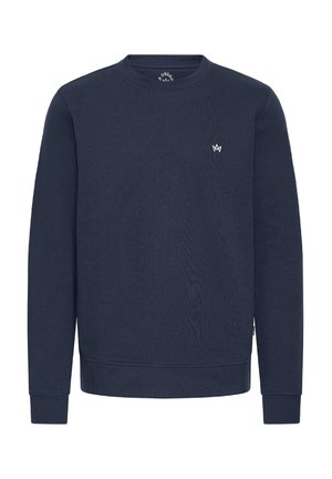 Marine crewneck sweatshirt gemaakt van textuurstof. Heeft een klein wit logo op de borst en ribbels aan de mouwen en onderkant.