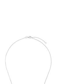 Collana in argento con un piccolo pendente a forma di luna crescente su uno sfondo bianco.