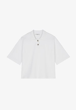 Witte poloshirt met korte mouwen, gemaakt van katoen, met een klassieke kraag en een knopenlijst met drie knopen. Strijkvrije textuur met een ontspannen pasvorm.