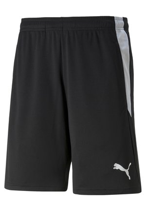 Zwarte sportshorts van gladde stof, met witte mesh zijpanelen, een elastische tailleband en een klein logo op het onderbeen.