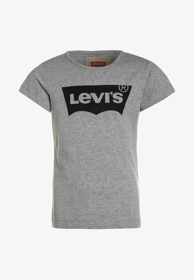Camiseta gris de manga corta con el logo negro de Levi's centrado en el pecho, con cuello redondo y dobladillo recto.
