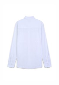 Camicia bianca a maniche lunghe con colletto button-down, texture uniforme e dettaglio sul retro. Bottoni ai polsini.