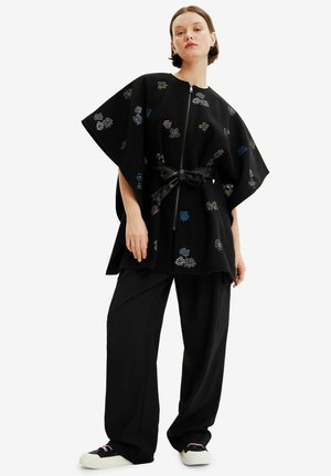 EMBROIDERED BELTED - Cape - black