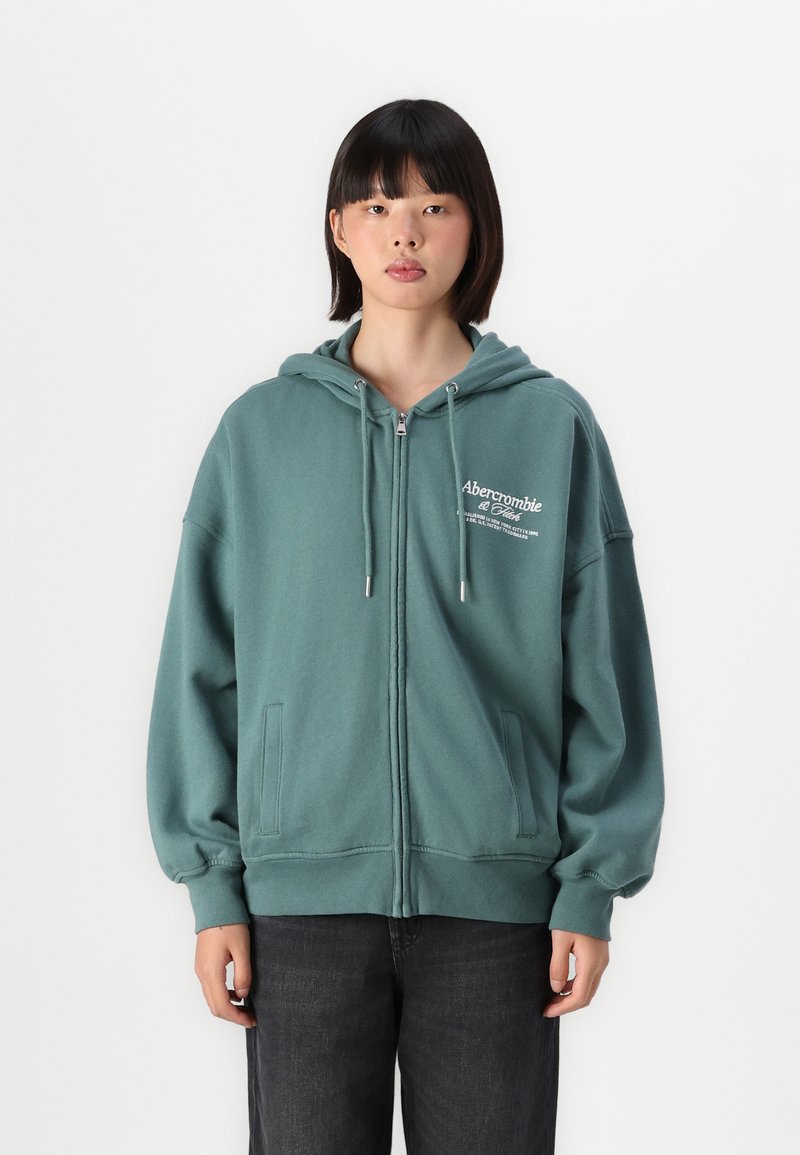 Abercrombie & Fitch Legging-Friendly Logo Full-Zip Hoodie - Φούτερ με φερμουάρ - silver pine