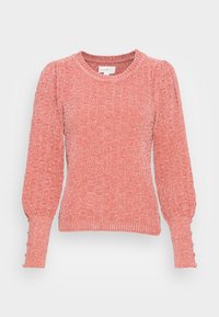 Pull-over en maille corail avec manches bouffantes, motif texturé, ourlet et poignets côtelés. Encolure ronde. Tissu doux et respirant.