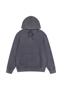 Sudadera de algodón gris con capucha con cordón, bolsillo canguro, puños de canalé y logo de Champion bordado en la parte delantera. Acabado texturizado.