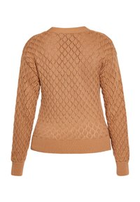 Maglione lavorato a maglia color marrone chiaro con motivo a diamante, dotato di polsini e orlo a costine. Tessuto testurizzato con una silhouette a vestibilità ampia.