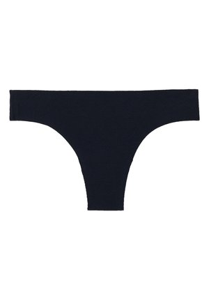 Dark navy cotton thong with a smooth texture and minimalistic design. Features a wide waistband and seamless edges for comfort.
