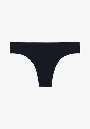 Dark navy cotton thong with a smooth texture and minimalistic design. Features a wide waistband and seamless edges for comfort.