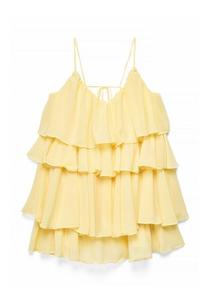 NA-KD, RUFFLE PLISSE STRAP MINI DRESS - Freizeitkleid - light yellow