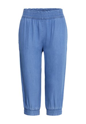 Helerohelised lühikesed püksid elastse kokkusurutud vöökohaga ja pahkluukohtadega, valmistatud pehmest ja kergest kangast igapäevaseks kandmiseks.