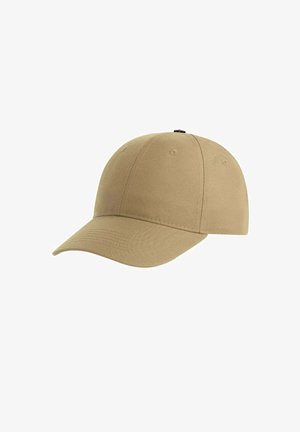 Beige baseball cap with curved brim and stitched panels, shown against a plain white background.