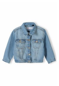 Ljust blå denimjacka med krage, knappstängning och två bröstfickor. Har stickade detaljer och lång ärm.