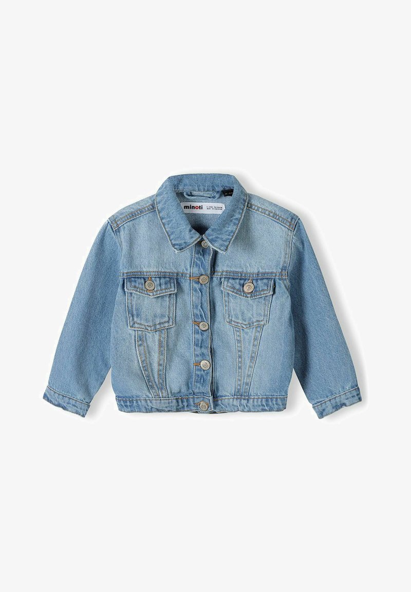 Gai zila džinsā jaka ar apkakli, pogu priekšpusi un divām krūšu kabatām. Iespējas ir šuvju akcenti un garas piedurknes.