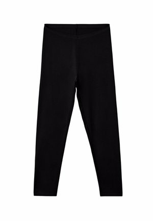 Black leggings with a smooth texture, full-length design, and elastic waistband. The fabric appears soft and form-fitting.