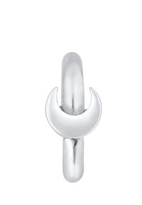 Silberring mit einem glatten, abgerundeten Band und einem Halbmonddesign in der Mitte, der eine polierte Oberfläche und schlichte Eleganz ausstrahlt.