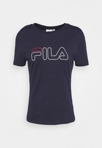 Námorně modré bavlněné tričko s krátkými rukávy a kulatým výstřihem, na přední straně s velkým bílým a červeným logem FILA.