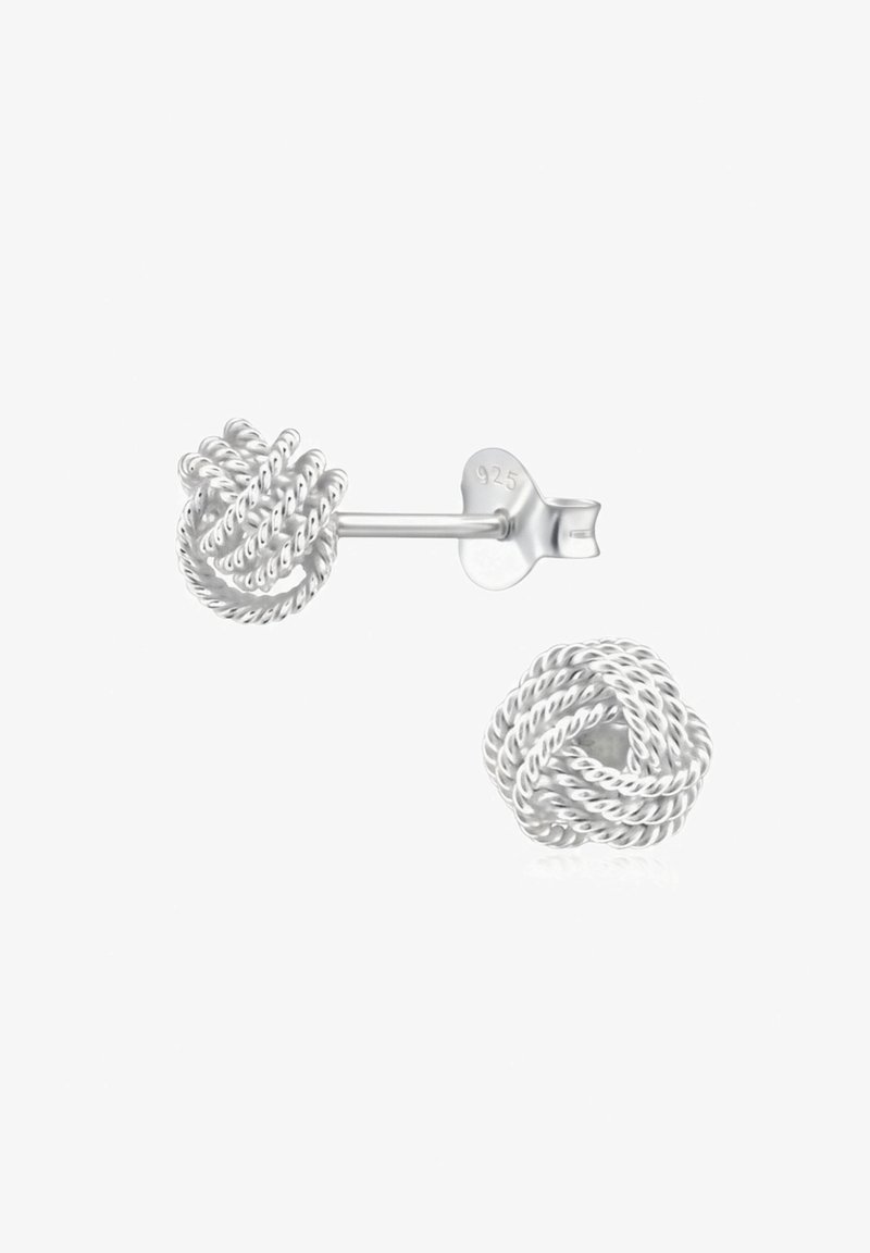 Boucles d'oreilles en argent en forme de nœud avec un design en corde torsadée. Marquées "925" indiquant de l'argent sterling. Comprend un fermoir métallique sécurisé.