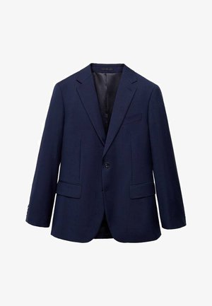 Mörkblå kavaj med en knapp fram, två framfickor, slag och en mjuk inredning. Lättviktig tyg.