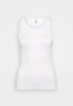 Witte, geribde tanktop met een ronde halslijn en brede schouderbanden, met een slanke pasvorm die het lichaam volgt. Geen zichtbare patronen of accenten.