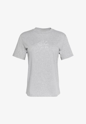 Világosszürke rövid ujjú, kerek nyakú póló, középen, a mellrészen fehér Calvin Klein "CK" logóval nyomtatva.