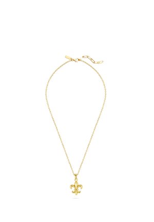 Delicate gouden ketting met een verstelbare sluiting, met een fleur-de-lis hanger in het midden.